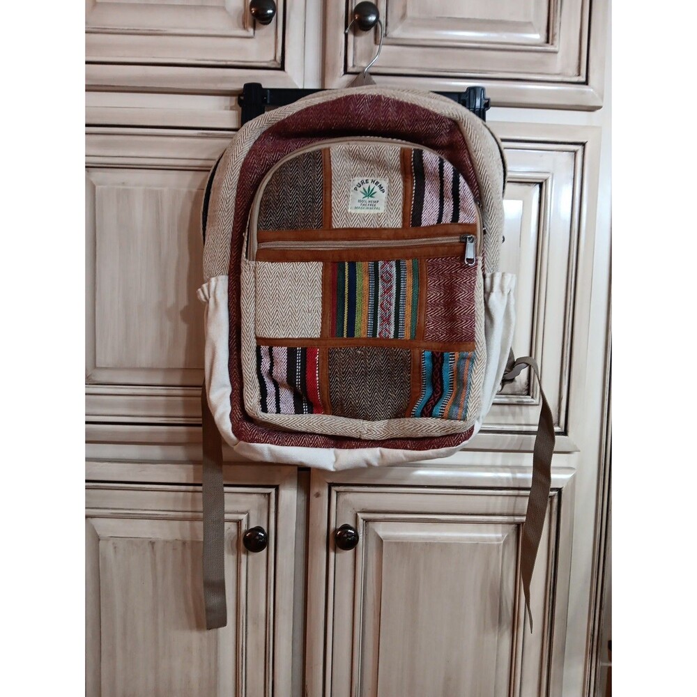 Pure Hemp Artisan Boho Himalayan Hemp Multi Color Embroidered Backpack‎ THC FREE